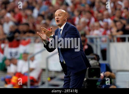 Budapest, Hungary. 10th September, 2023. Marco Rossi, Head Coach of Hungary reacts during the International Friendly match between Hungary and Czech Republic at Puskas Arena on September 10, 2023 in Budapest, Hungary. Credit: Laszlo Szirtesi/Alamy Live News Stock Photo