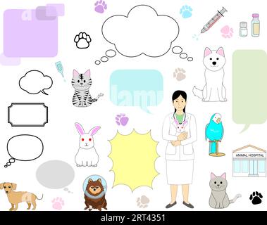 female veterinarian and a various animals Stock Vector