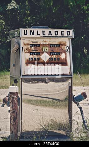 An abandoned gas pump is pictured at Donna’s Grocery and Deli, Aug. 4, 2023, in Coden, Alabama. Stock Photo