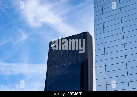 The Caleido skyscraper (also known as the Fifth Tower), headquarters of the IE Business School, at the financial district Cuatro Torres Business Area (CTBA) in Madrid. Stock Photo