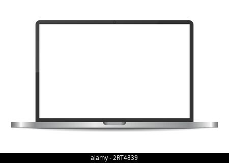 Realistic grey laptop or notebook mockup. Modern office device. 3D vector object with dropped shadow Stock Vector