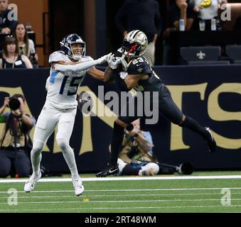 Tennessee Titans wide receiver Nick Westbrook-Ikhine (15) during an NFL  football game against the New Orleans Saints, Sunday, Sep. 10, 2023, in New  Orleans. (AP Photo/Tyler Kaufman Stock Photo - Alamy