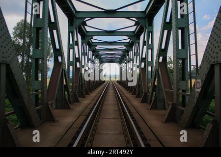 A railway bridge in Komárany, Slovakia. Stock Photo