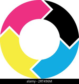 4 arrows in circle. Business infographic diagram of four repeating steps. Simple flat vector illustration in CMYK colors Stock Vector