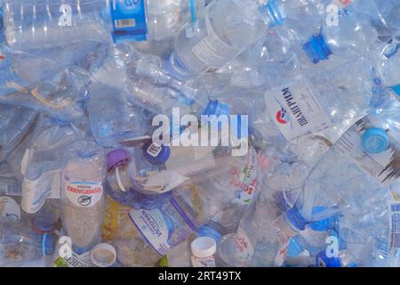 Plastic bottles of water are stored in a recycling center - Moscow, Russia, 05 September 2023 Stock Photo