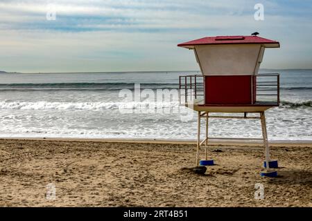 Guard house of the beach guards in a beautiful beach of Rosarito in Baja California in Mexico, this is a very busy beach and visited by tourists. Stock Photo