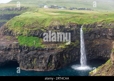 Mulafossur waterfall, Gasadalur village, Vagar Island, Faroe Islands Stock Photo
