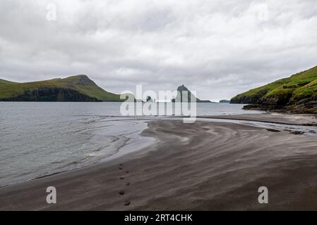 Drangarnir cliffs and Tindholmur islet seen from Boeur, Vagar Island ...