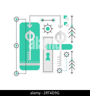 Hotel keylock card. Locked door access, smart card door lock system vector illustration Stock Vector