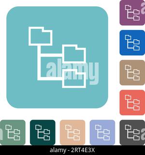 Folder structure outline white flat icons on color rounded square backgrounds Stock Vector