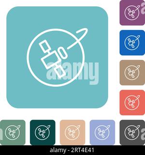 Satellite in orbit white flat icons on color rounded square backgrounds Stock Vector