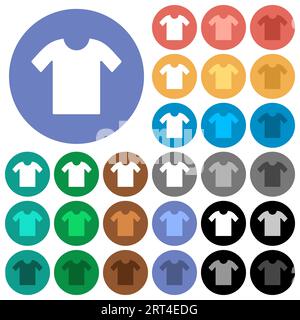 T-shirt solid multi colored flat icons on round backgrounds. Included white, light and dark icon variations for hover and active status effects, and b Stock Vector