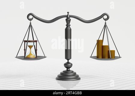 Composite artwork image collage 3d picture hourglass balance weights scale golden coins cash make interest isolated on white background Stock Photo