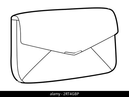 Envelope clutch silhouette bag with flap closure. Fashion accessory technical illustration. Vector satchel front 3-4 view for Men, women, unisex style, flat handbag CAD mockup sketch outline isolated Stock Vector