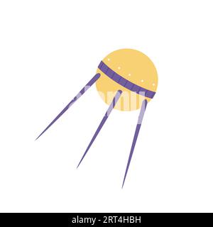 Space satellite sputnik. Exploring universe equipment, astronomy science cartoon vector illustration Stock Vector