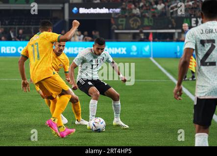 Arlington, Texas, United States: Orbelin Pineda (MX) in action against the Australian defense during the international soccer game between Mexico and Australia played at AT&T Stadium on Saturday September 9, 2023. (Credit Image: © Javier Vicencio/eyepix via ZUMA Press Wire) EDITORIAL USAGE ONLY! Not for Commercial USAGE! Stock Photo