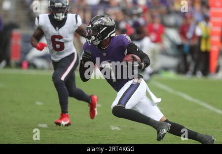 September 10, 2023: Baltimore Ravens WR Zay Flowers (4) in action during a  game against the Houston Texans at M&T Bank Stadium in Baltimore, MD.  Photo/ Mike Buscher / Cal Sport Media/Sipa