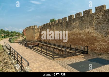 view from the bridge of the ashlar wall with its battlements in El Burgo de Osma-Ciudad de Osma, province of Soria, Castilla y León, Spain, Europe Stock Photo