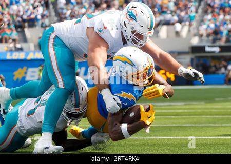 Los Angeles, United States. 10th Sep, 2023. Miami Dolphins defensive  tackles Christian Wilkins (L) and Zach Sieler (R) celebrate after an  interception against the Los Angeles Chargers during an NFL football game.