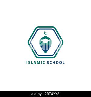 Islamic school logo in pencil and mosque shape. Stock Vector
