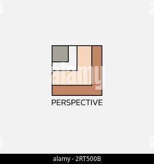 Striped square logo with three colors and one hole in the middle. Stock Vector