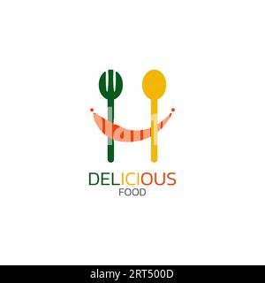 The logo is a combination of a spoon, fork and a smile that forms letters. Stock Vector