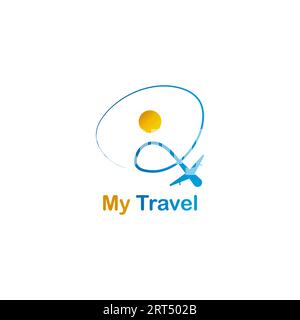 Travel logo with shapes resembling people, planes and letters. Stock Vector