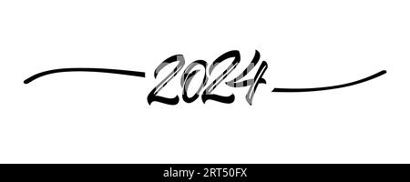 2024 hand drawn art line shape black. Divider symbol for New Year decoration, greeting card or holiday invitation. Vector illustration Stock Vector