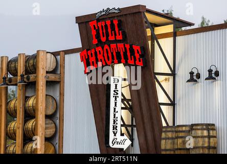 Estes Park, Colorado - September 3, 2023:  Full Throttle Restaurant Sign Board Stock Photo