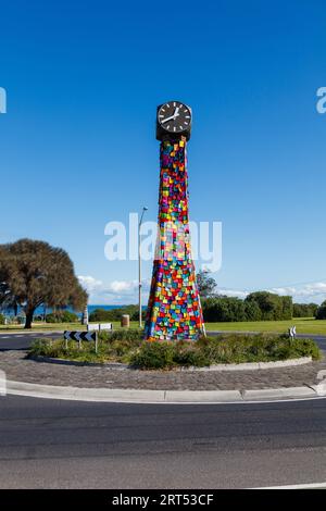 Yarn Bombing on Black Rock clock tower Stock Photo