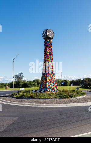 Yarn Bombing on Black Rock clock tower Stock Photo