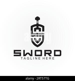 Letter S sword and shield logo design Stock Vector