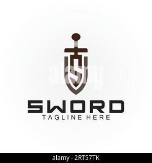 Letter S sword and shield logo design Stock Vector