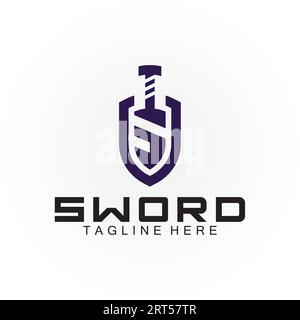 Letter S sword and shield logo design Stock Vector