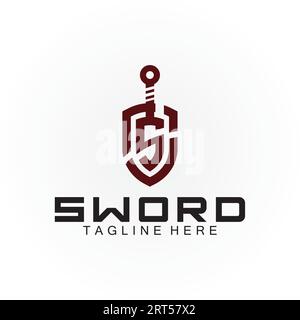 Letter S sword and shield logo design Stock Vector