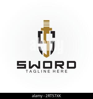 Letter S sword and shield logo design Stock Vector