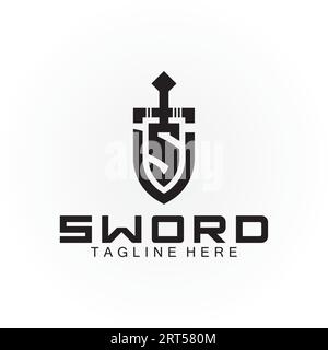 Letter S sword and shield logo design Stock Vector