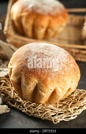 Vintage bread photo, original raw wheat bread, hi res photo Stock Photo