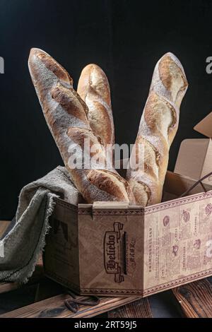 Vintage bread photo, original raw wheat bread, hi res photo Stock Photo