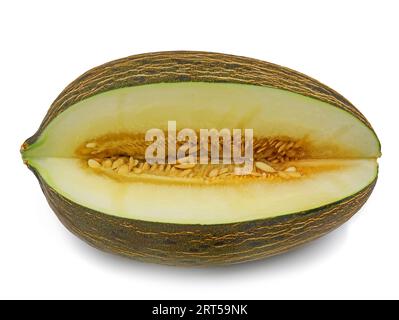 sliced Piel de sapo melon, christmas melon on white background Stock Photo