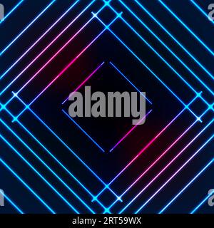 Glowing pattern from minimal lines. Abstract sci-fi technology laser squares retro background. Vector neon design Stock Vector