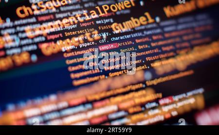 Monitor closeup of function source code. Abstract IT technology background. Stock Photo