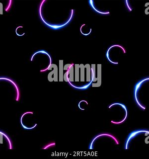 Laser neon circle rings abstract tech background. Blue and purple glowing round arc shapes. Vector seamless pattern design Stock Vector