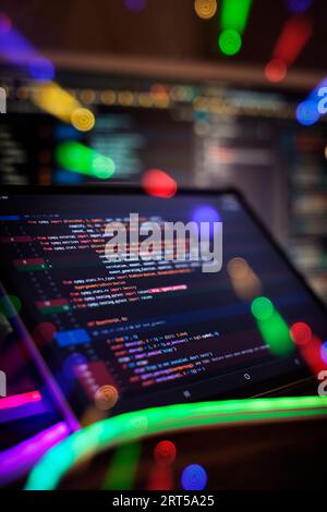 Developer working on web sites codes in office. Stock Photo