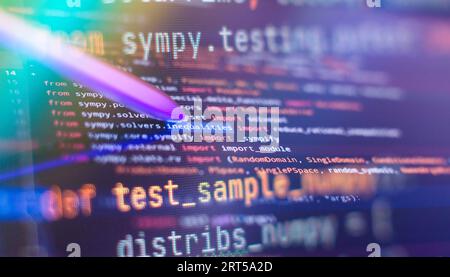computer code with virtual screen. Programming code Stock Photo
