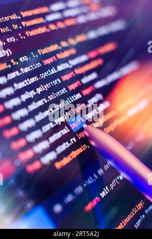 computer code with virtual screen. Programming code Stock Photo
