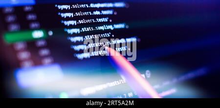 computer code with virtual screen. Programming code Stock Photo