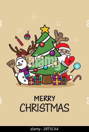 Merry Christmas Doodle Greeting Card. Doodle hand drawn illustration Stock Vector