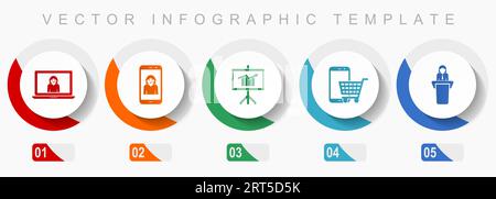 Online store icon set, miscellaneous icons such as customer service, seminar, cart and learning, flat design vector infographic template, web buttons Stock Vector