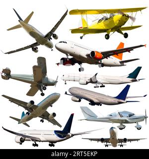 Collage of different civil airplanes Stock Photo